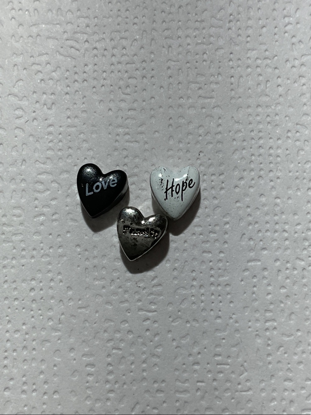 Origami Owl Black, White & Silver Heart Charms - Love Hope Family